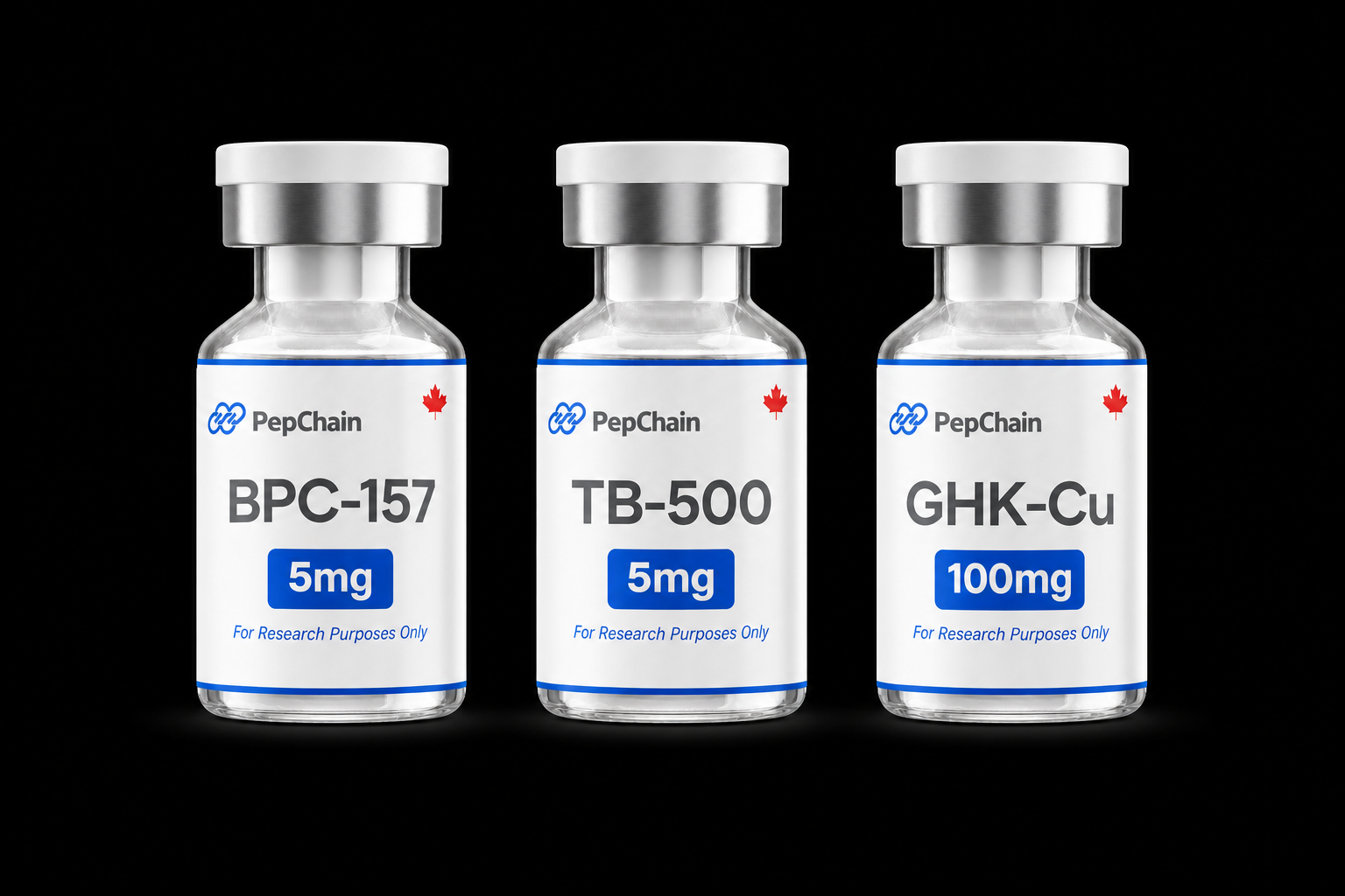 PepChain research peptides — BPC-157, TB-500, and GHK-Cu
